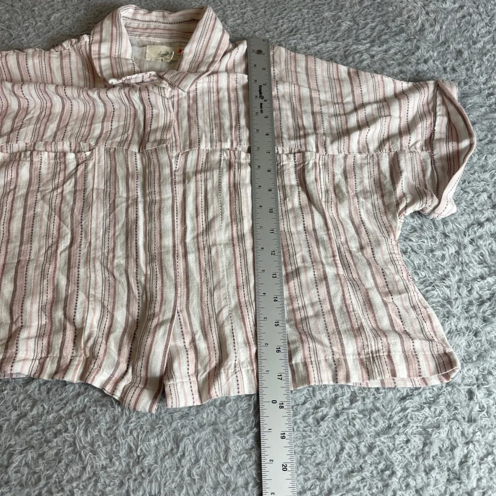 April Kiss Womens Pink Striped Linen Blend Cropped Button Down Shirt Small - Picture 6 of 9